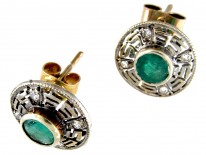 Emerald & Diamond Round Key Design Earrings