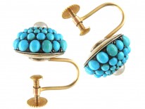 Victorian Turquoise & Pearl Pave Set Round Earrings