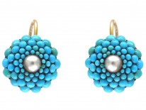 Victorian Turquoise & Pearl Pave Set Round Earrings