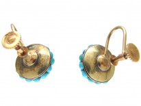 Victorian Turquoise & Pearl Pave Set Round Earrings
