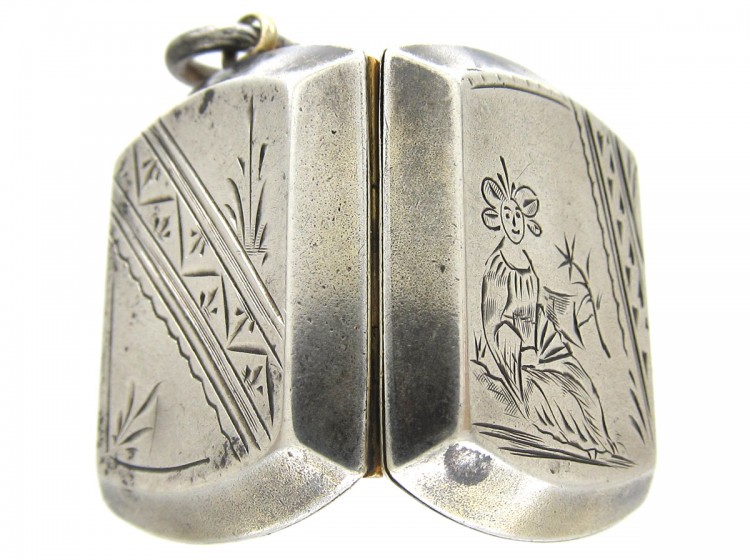 Victorian Silver Back & Front Geisha Girl Locket