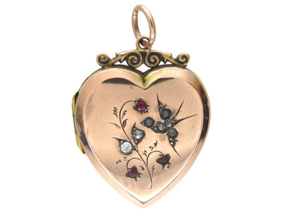 Edwardian 9ct Back & Front Gold Heart Locket with Swallow Motif