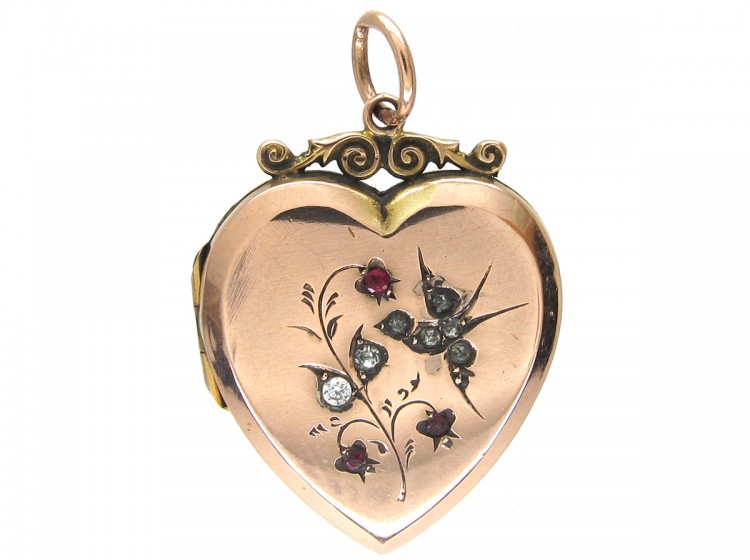 Edwardian 9ct Back & Front Gold Heart Locket with Swallow Motif