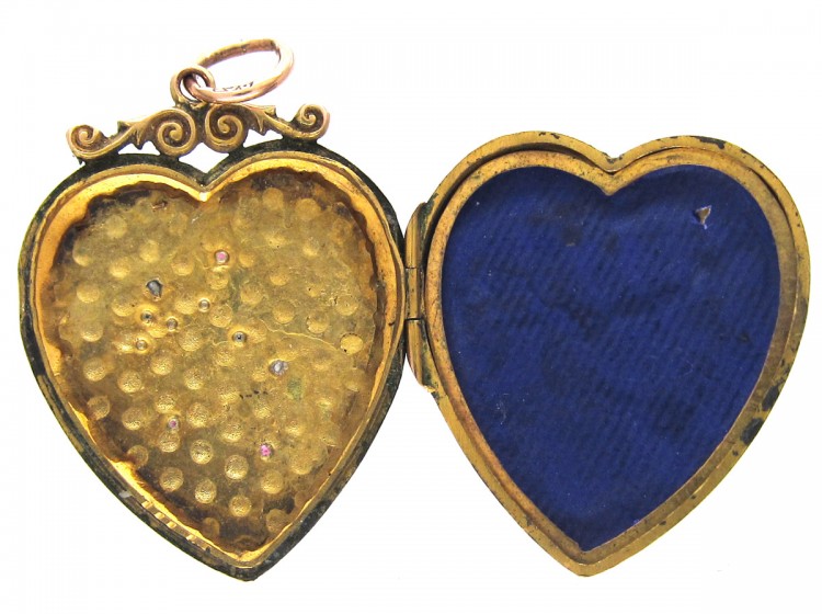 Edwardian 9ct Back & Front Gold Heart Locket with Swallow Motif