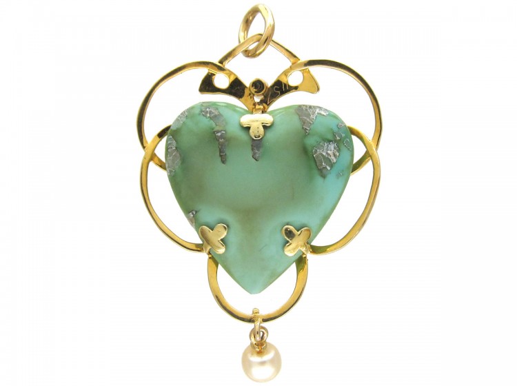 Murrle Bennett 15ct Gold & Turquoise Art Nouveau Pendant