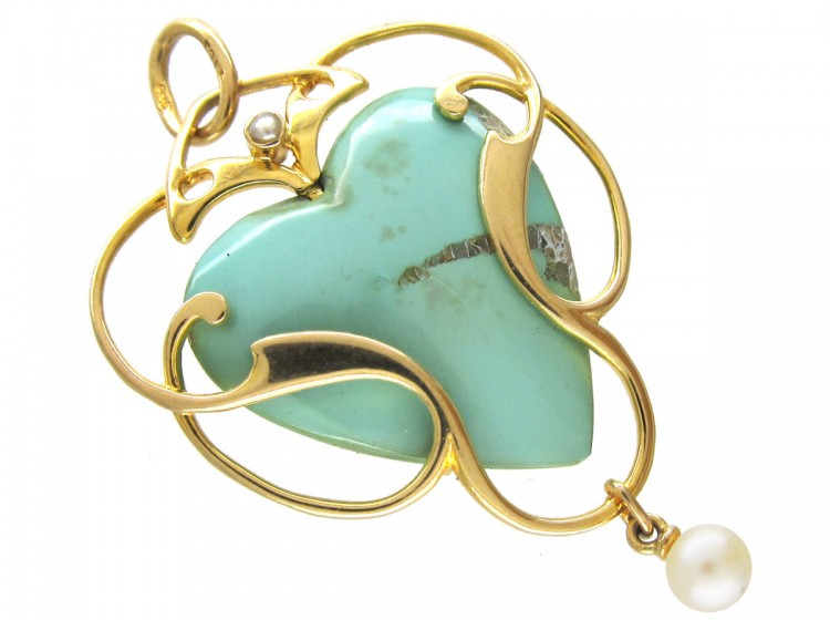 Murrle Bennett 15ct Gold & Turquoise Art Nouveau Pendant