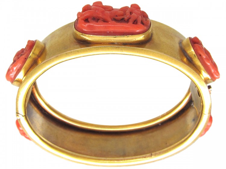 Grand Tour 18ct Gold & Carved Coral Neo Classical Bangle