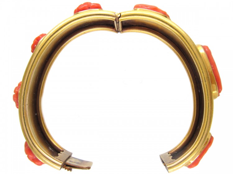 Grand Tour 18ct Gold & Carved Coral Neo Classical Bangle