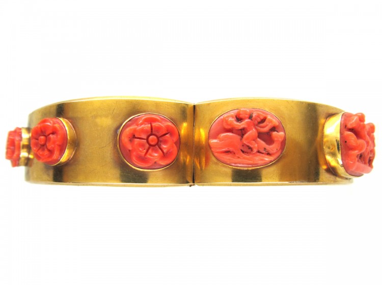 Grand Tour 18ct Gold & Carved Coral Neo Classical Bangle