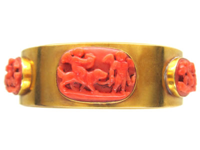 Grand Tour 18ct Gold & Carved Coral Neo Classical Bangle