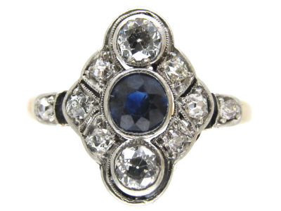 Art Deco Sapphire & Diamond Diamond Shaped Ring