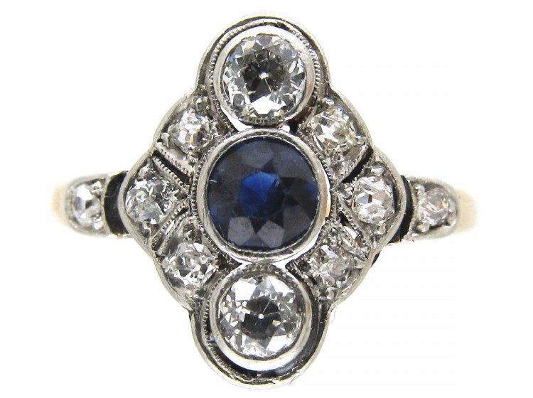 Art Deco Sapphire & Diamond Diamond Shaped Ring