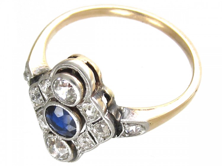 Art Deco Sapphire & Diamond Diamond Shaped Ring