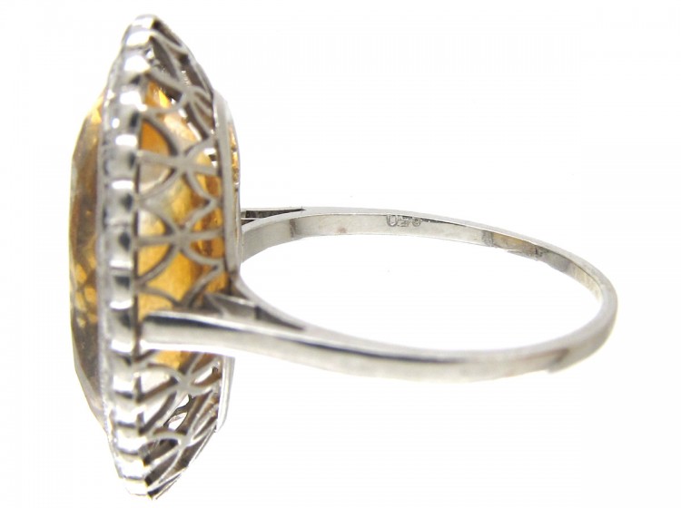 Edwardian Large Oval Citrine & Diamond Ring