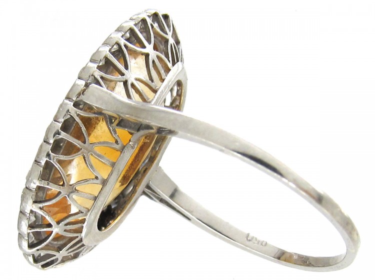 Edwardian Large Oval Citrine & Diamond Ring