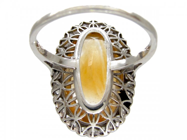 Edwardian Large Oval Citrine & Diamond Ring