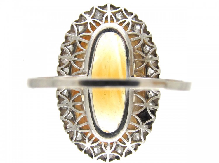 Edwardian Large Oval Citrine & Diamond Ring