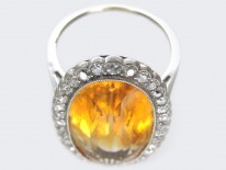 Edwardian Large Oval Citrine & Diamond Ring