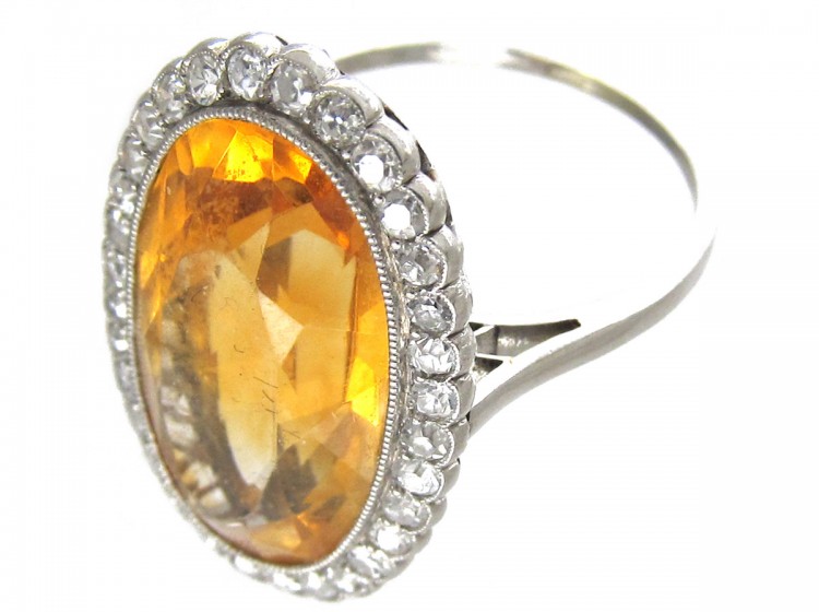 Edwardian Large Oval Citrine & Diamond Ring