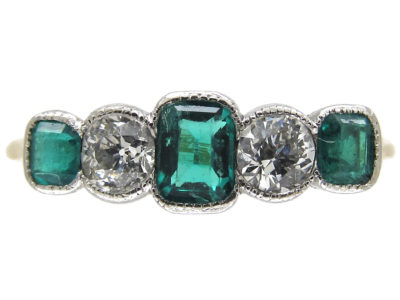 Edwardian Emerald & Diamond Five Stone Ring
