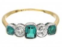 Edwardian Emerald & Diamond Five Stone Ring