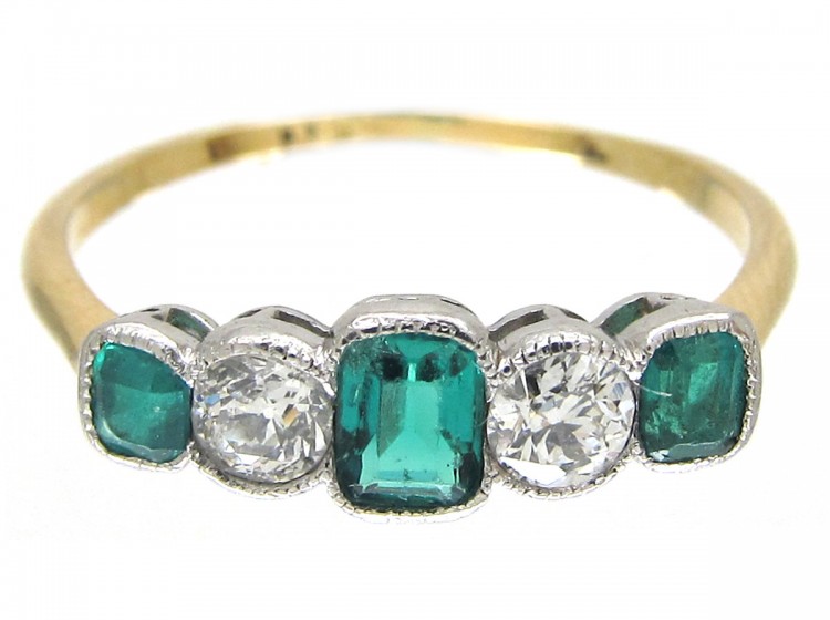 Edwardian Emerald & Diamond Five Stone Ring