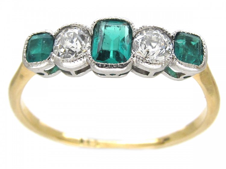 Edwardian Emerald & Diamond Five Stone Ring