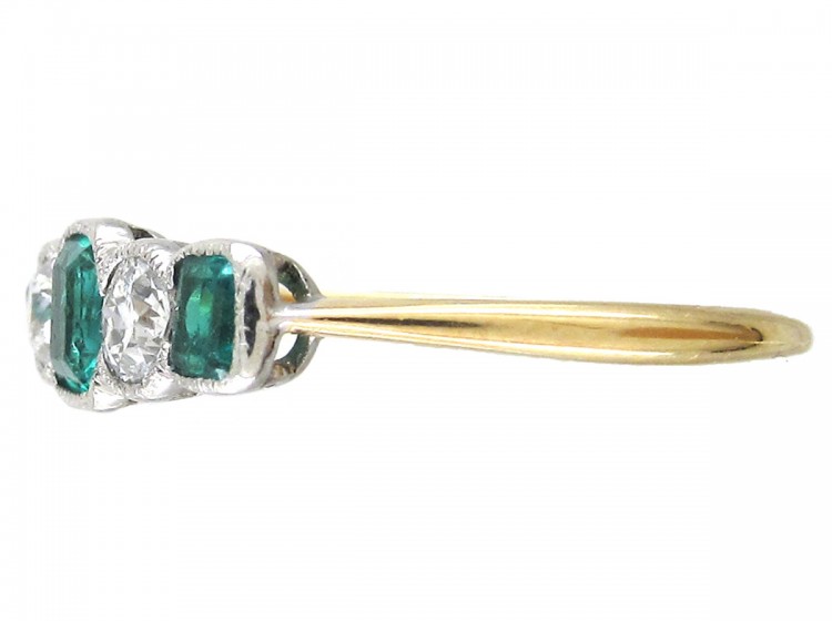 Edwardian Emerald & Diamond Five Stone Ring