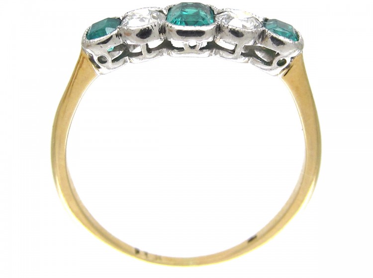 Edwardian Emerald & Diamond Five Stone Ring