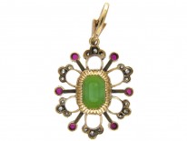 Suffragette Diamond, Green Tourmaline & Ruby 15ct Gold Pendant