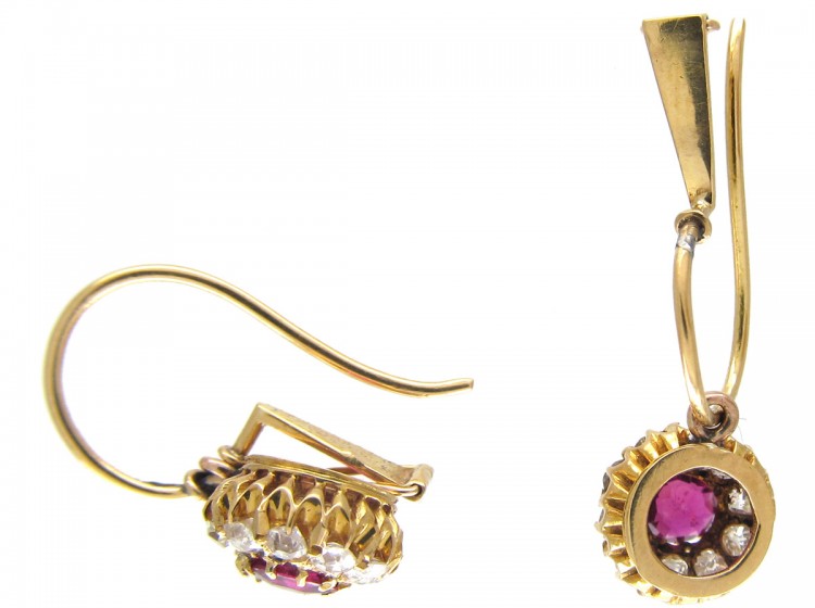 Edwardian Ruby & Diamond Cluster Earrings