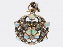 Edwardian Diamond & Opal Hearts Pendant / Brooch