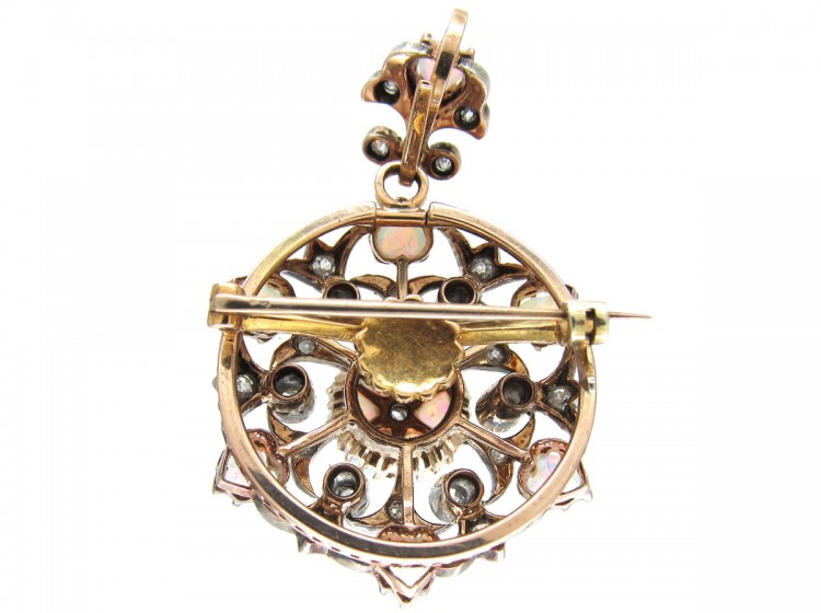 Edwardian Diamond & Opal Hearts Pendant / Brooch