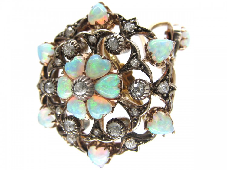 Edwardian Diamond & Opal Hearts Pendant / Brooch