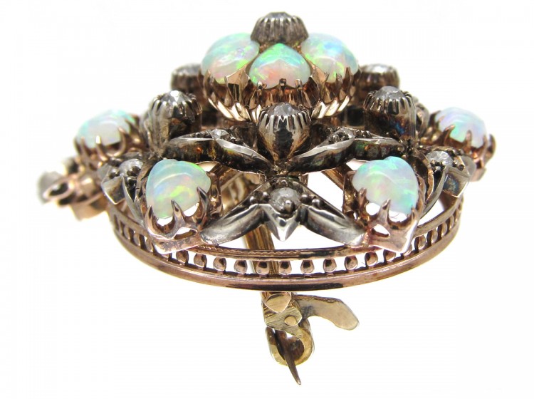 Edwardian Diamond & Opal Hearts Pendant / Brooch