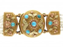 Regency Natural Seed Pearls & Three Colour Gold & Turquoise Bracelet