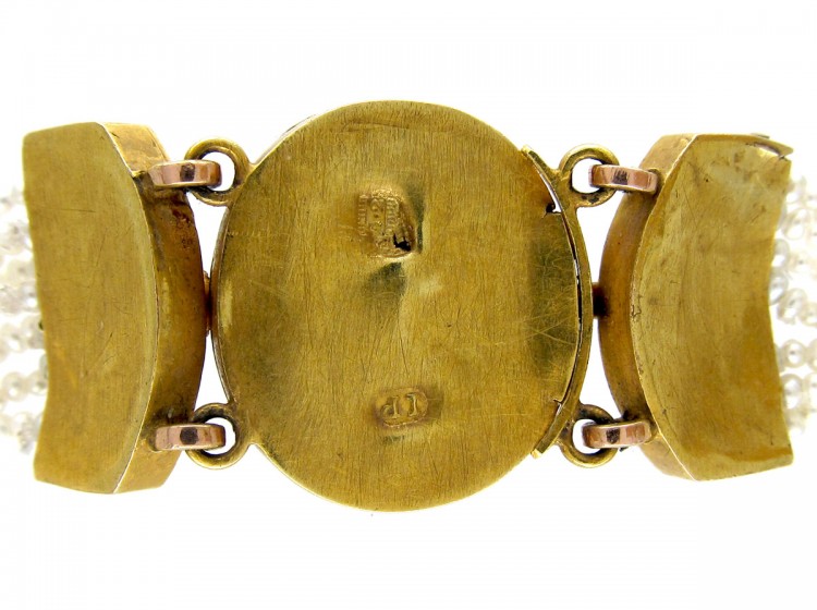 Regency Natural Seed Pearls & Three Colour Gold & Turquoise Bracelet