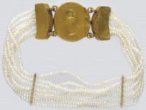 Regency Natural Seed Pearls & Three Colour Gold & Turquoise Bracelet