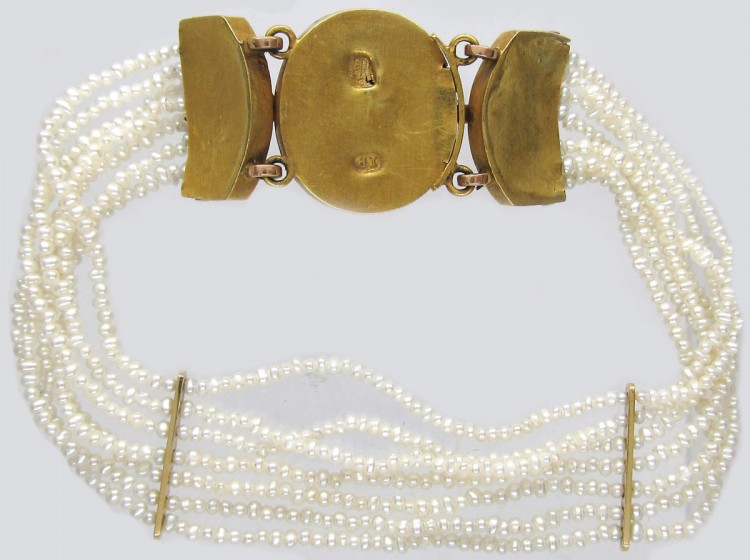Regency Natural Seed Pearls & Three Colour Gold & Turquoise Bracelet