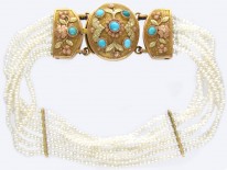 Regency Natural Seed Pearls & Three Colour Gold & Turquoise Bracelet