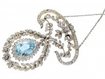 Edwardian Platinum Aquamarine & Diamond Pendant by J E Caudwell on Platinum Chain