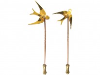 Pair of Edwardian 15ct Gold & Natural Split Pearl Swallow Tie Pins in Original Case