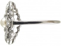 Edwardian Platinum, Diamond & Natural Pearl Cluster Ring
