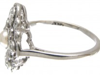 Edwardian Platinum, Diamond & Natural Pearl Cluster Ring