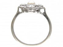 Edwardian Platinum, Diamond & Natural Pearl Cluster Ring