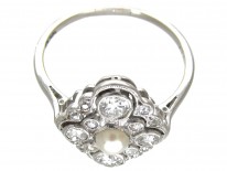 Edwardian Platinum, Diamond & Natural Pearl Cluster Ring