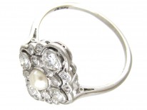 Edwardian Platinum, Diamond & Natural Pearl Cluster Ring