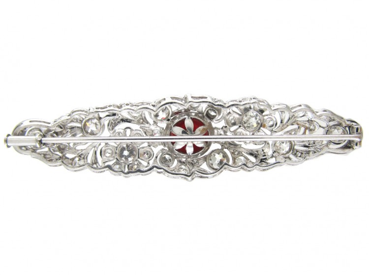 Diamond & Coral Brooch Art Deco Brooch