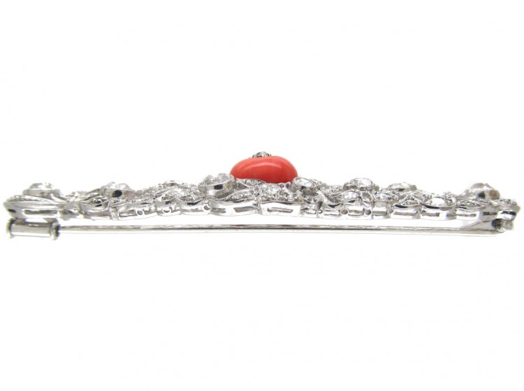 Diamond & Coral Brooch Art Deco Brooch