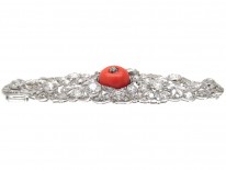 Diamond & Coral Brooch Art Deco Brooch